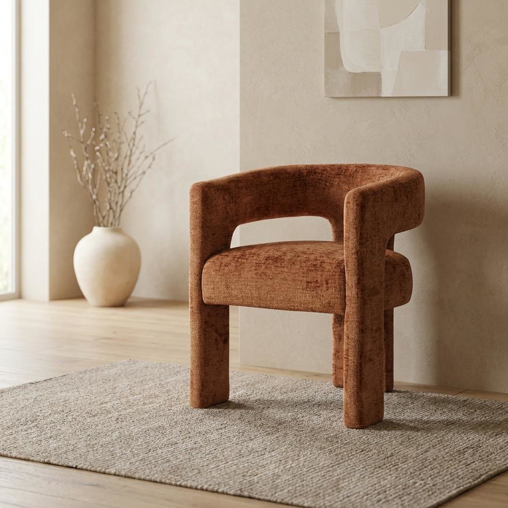 Jacquard Sculpture Accent Chair for Living Room or Bedroom, Rust