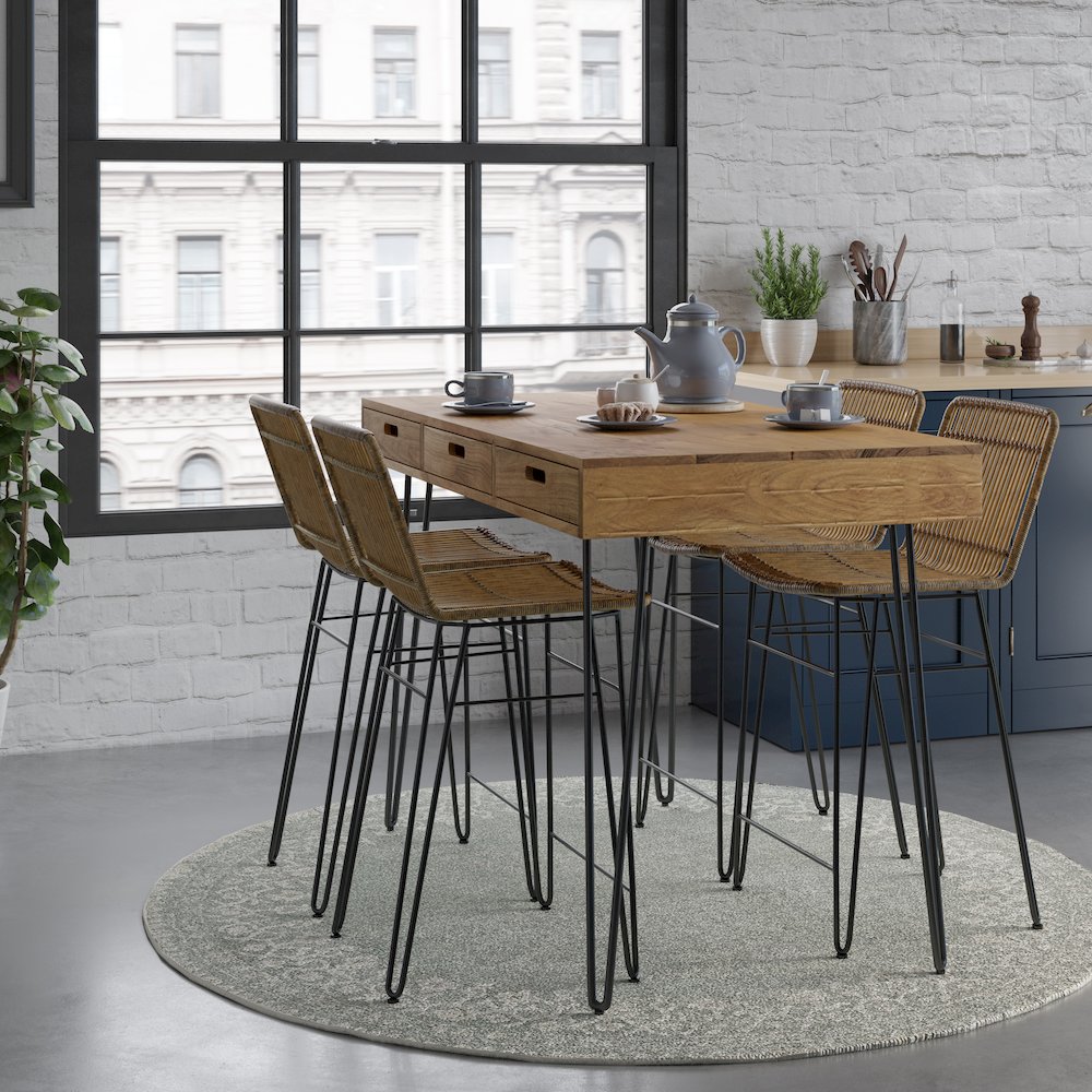 Weaver Hairpin Modern Global Rattan Counter Barstool (Set of 2)