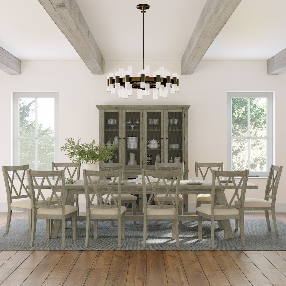 Telluride Eleven Piece Rustic Farmhouse Solid Wood 127" Extendable Dining Set