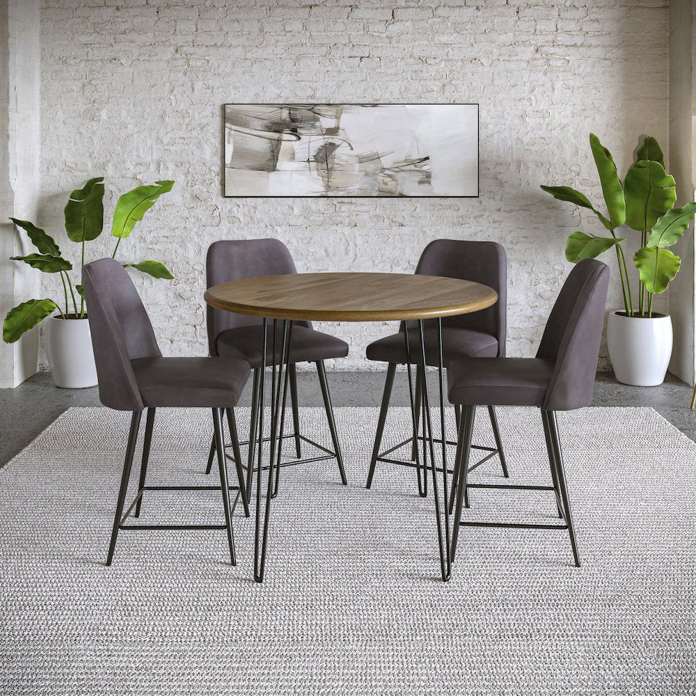 Mid-Century Modern Faux Leather Upholstered Counter Height Barstool (Set of 2)