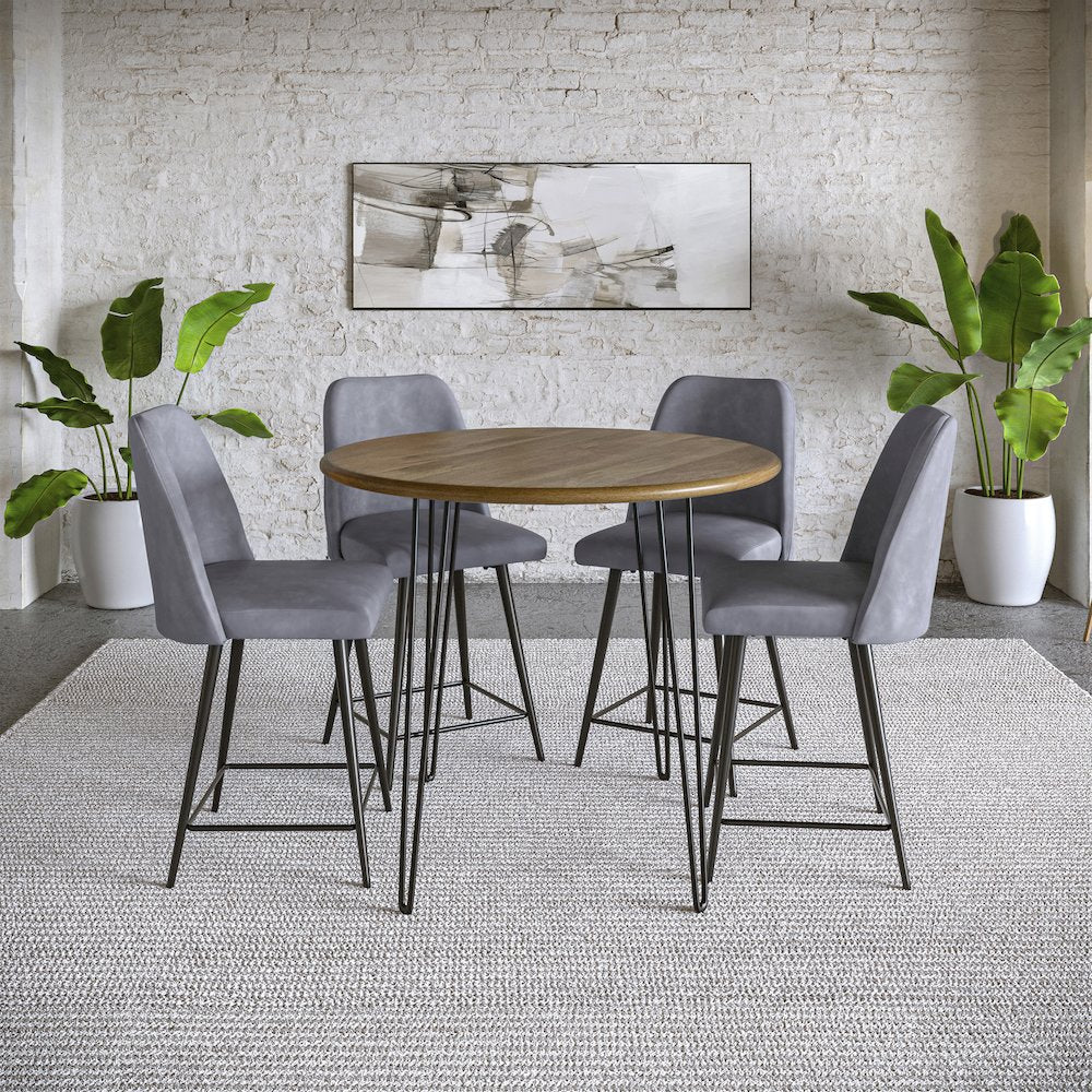 Mid-Century Modern Faux Leather Upholstered Counter Height Barstool (Set of 2)