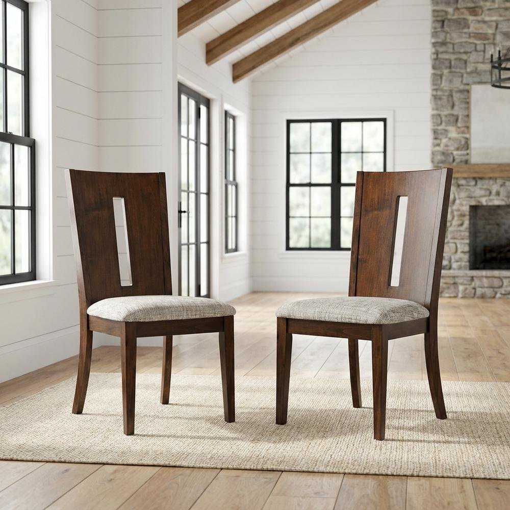Contemporary Slotback Upholstered Dining Chairs, Merlot, Set of 2