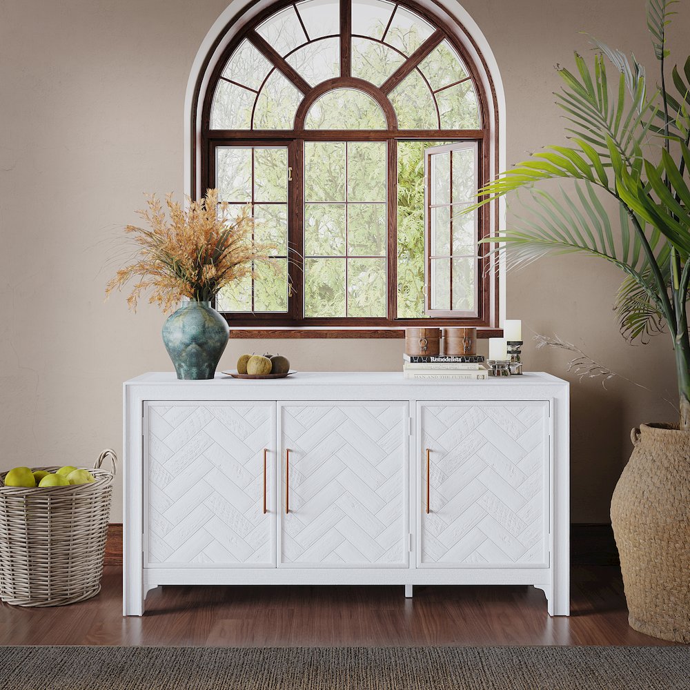 Gramercy Mid-Century Modern Chevron Three Door 60" Accent Cabinet