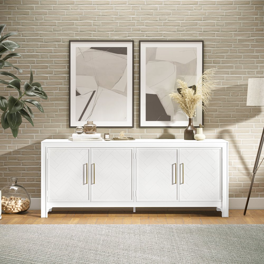 Gramercy Mid-Century Modern Chevron Four Door 79" Accent Cabinet