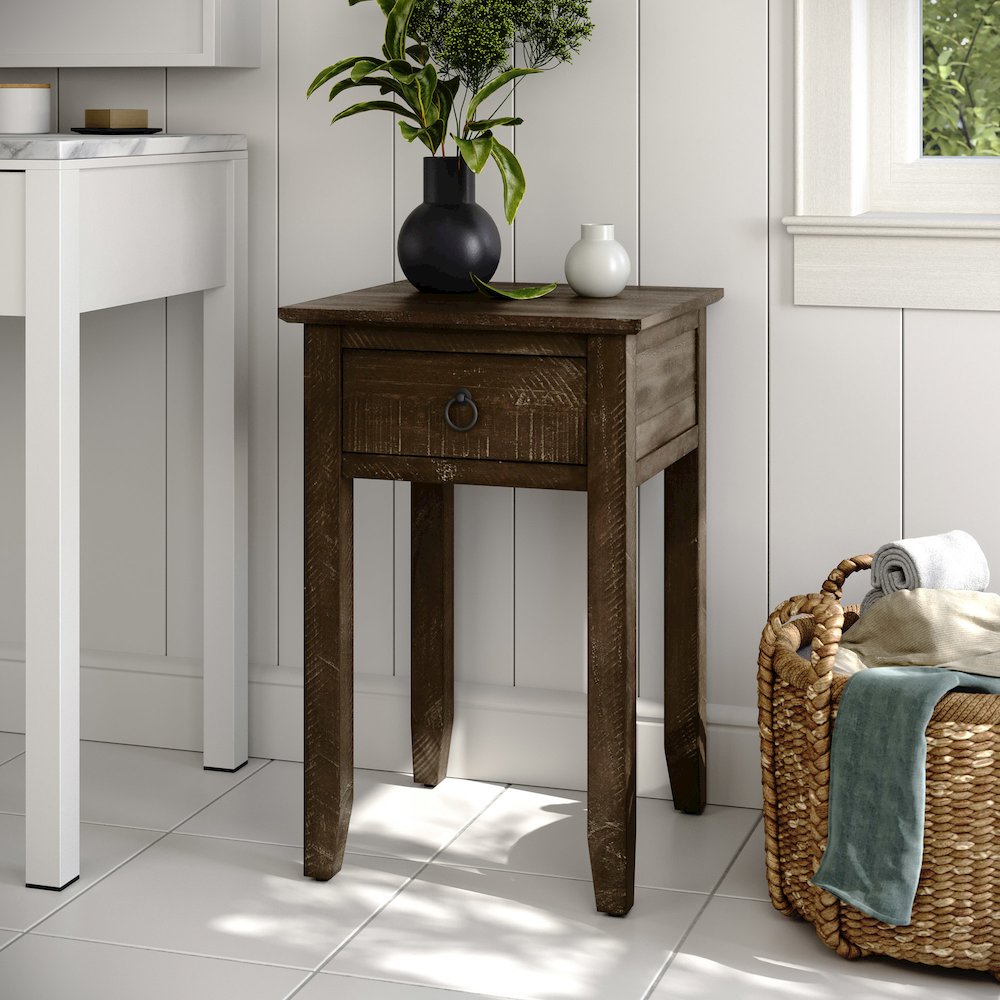 Devon Farmhouse Distressed Solid Wood End Table