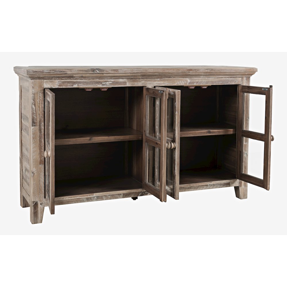 Rustic Shores 54" Coastal Distressed Acacia Four-Door Credenza Cabinet
