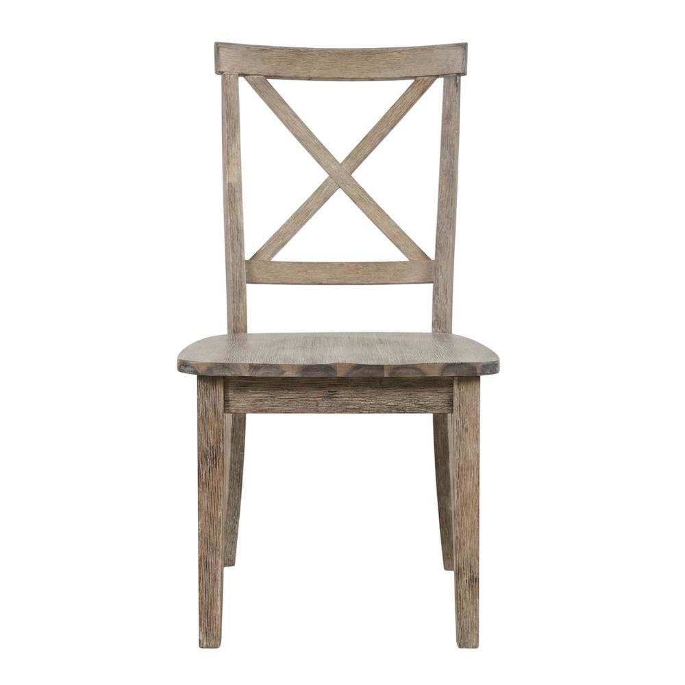 Acacia Veneer X-Back Dining Chairs, Wire-Brushed Coastal Wood, Brushed Bisque, Set of 2