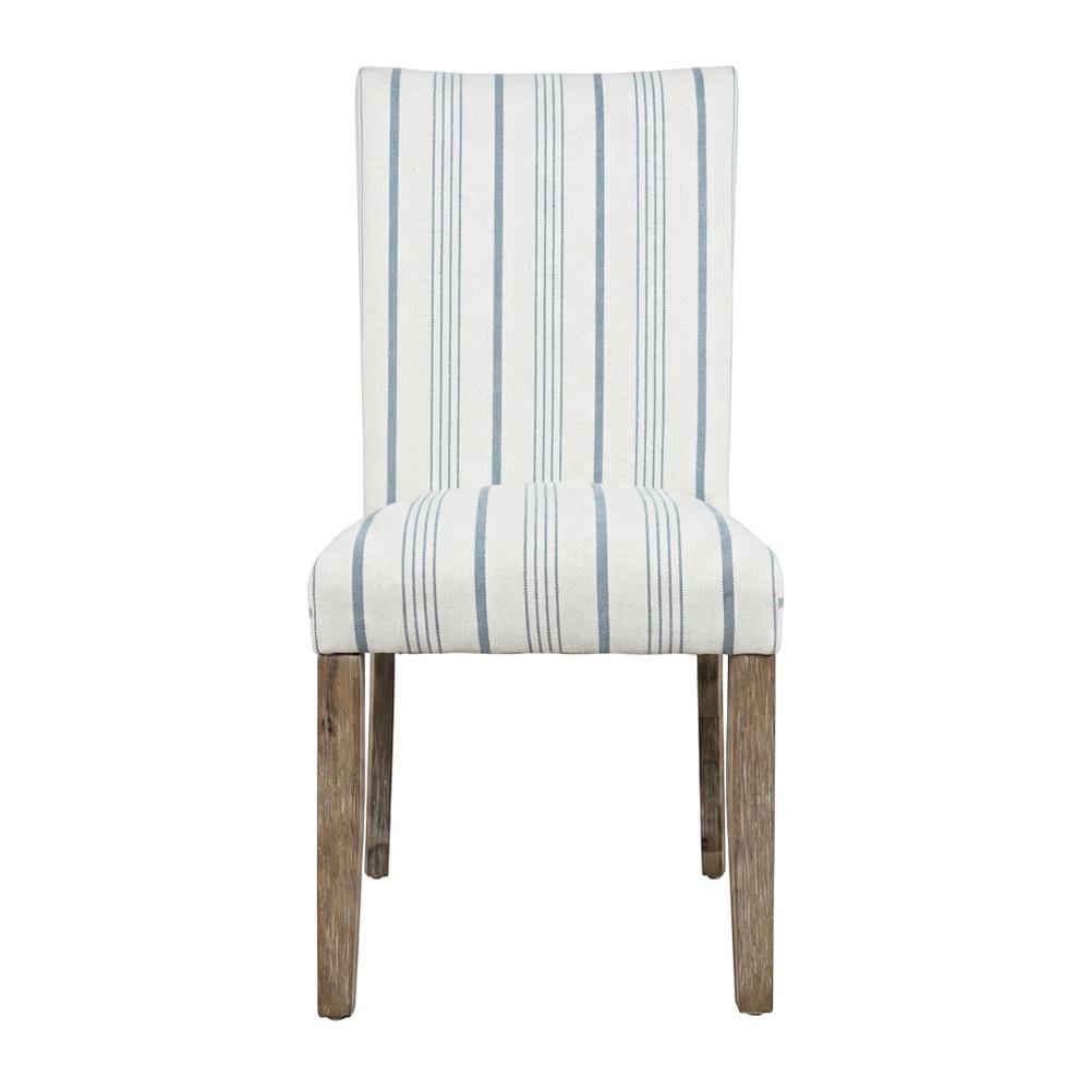 Acacia Veneer Parsons Dining Chairs, Coastal High-Back Style, Blue Stripe, Set