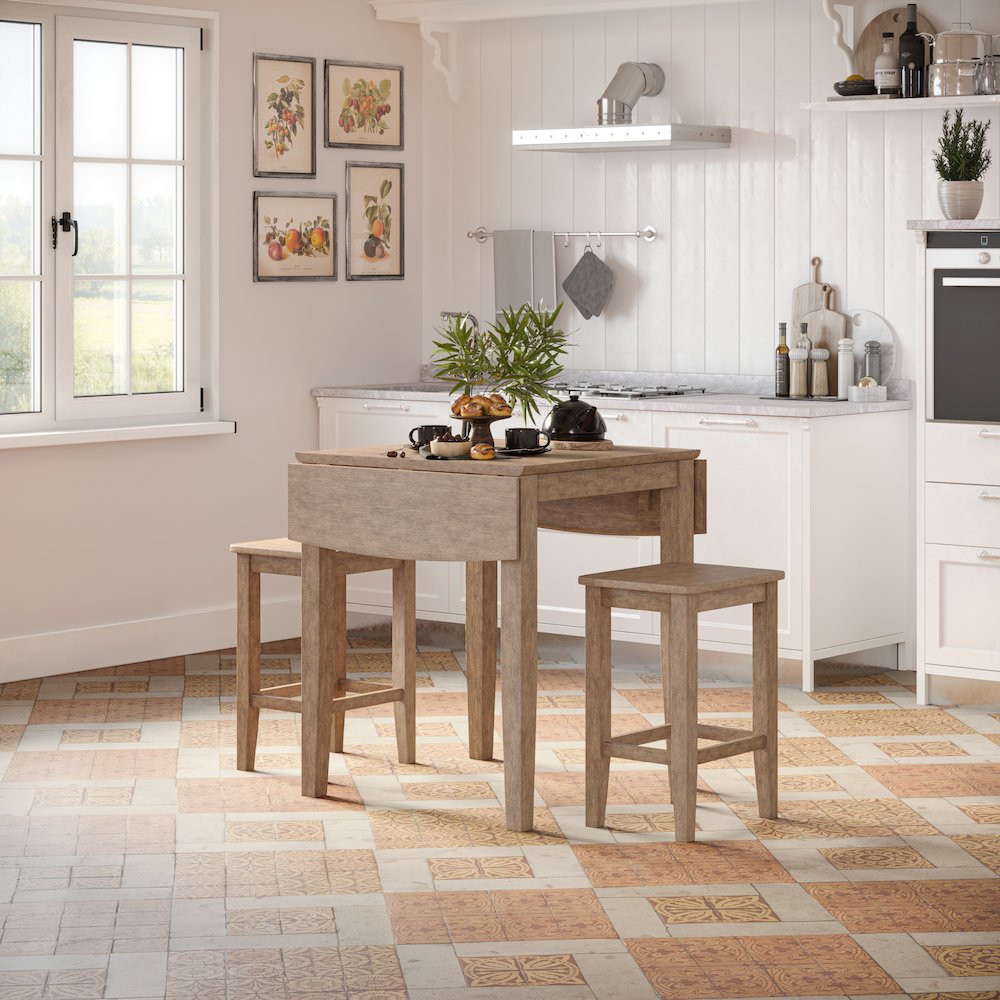 Coastal Wire-Brushed Acacia Three Piece Backless Counter Height Dining Set