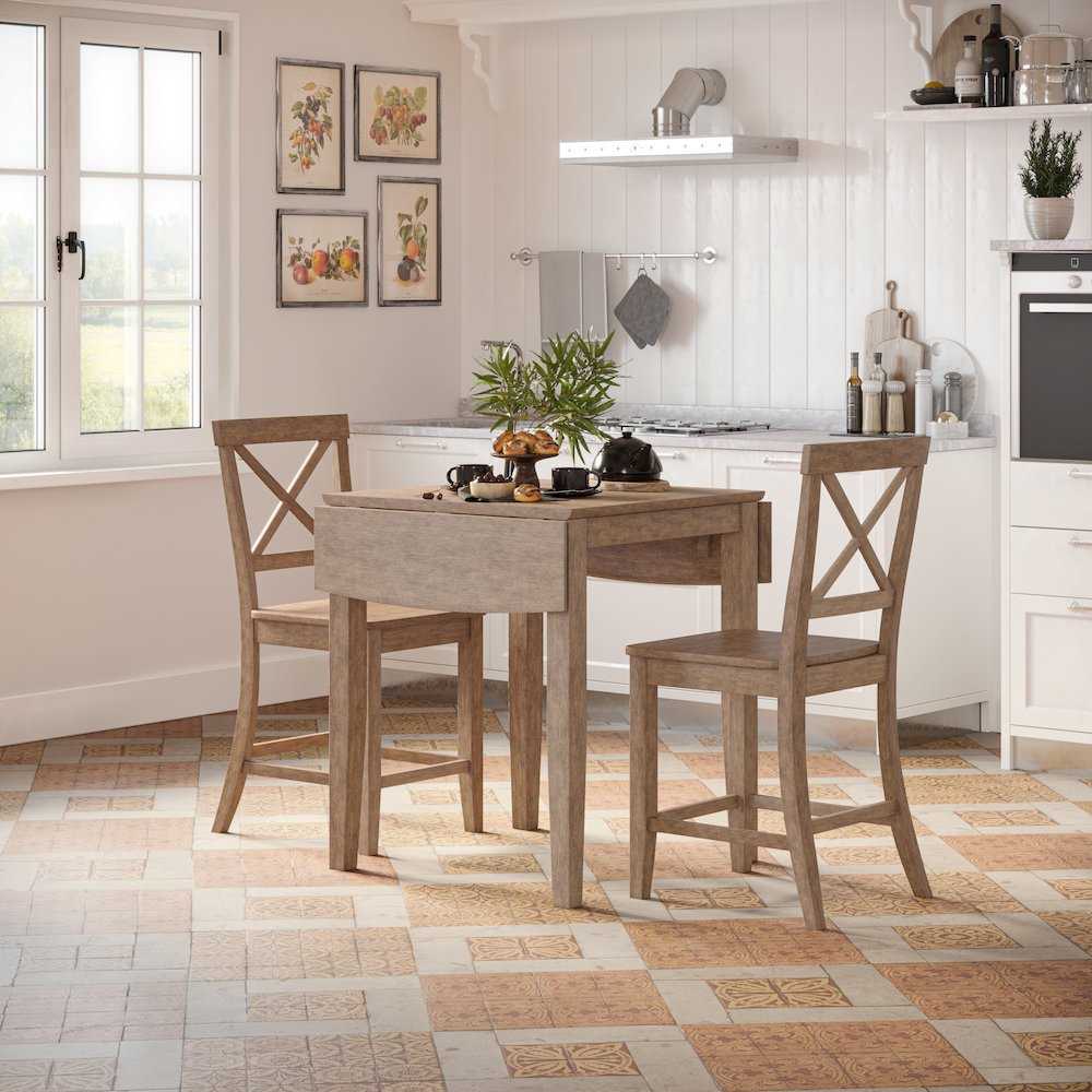 Eastern Tides Coastal Wire-Brushed Wood X-Back Counter Barstool (Set of 2)