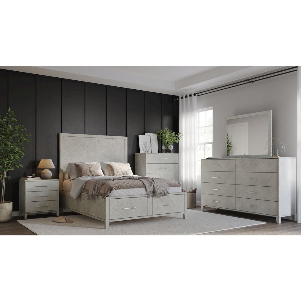 Contemporary Modern 28" USB Charging Nightstand with Drawers and Metal Hardware