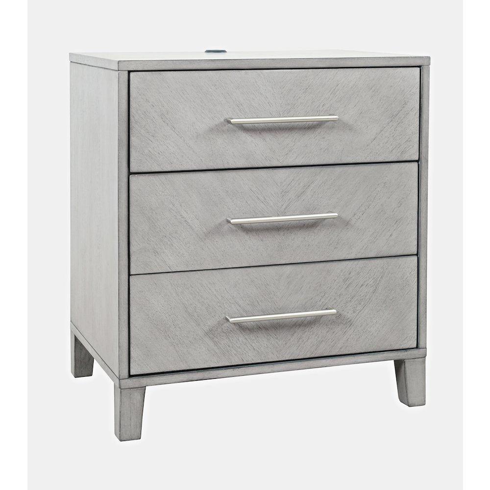 Contemporary Modern 28" USB Charging Nightstand with Drawers and Metal Hardware