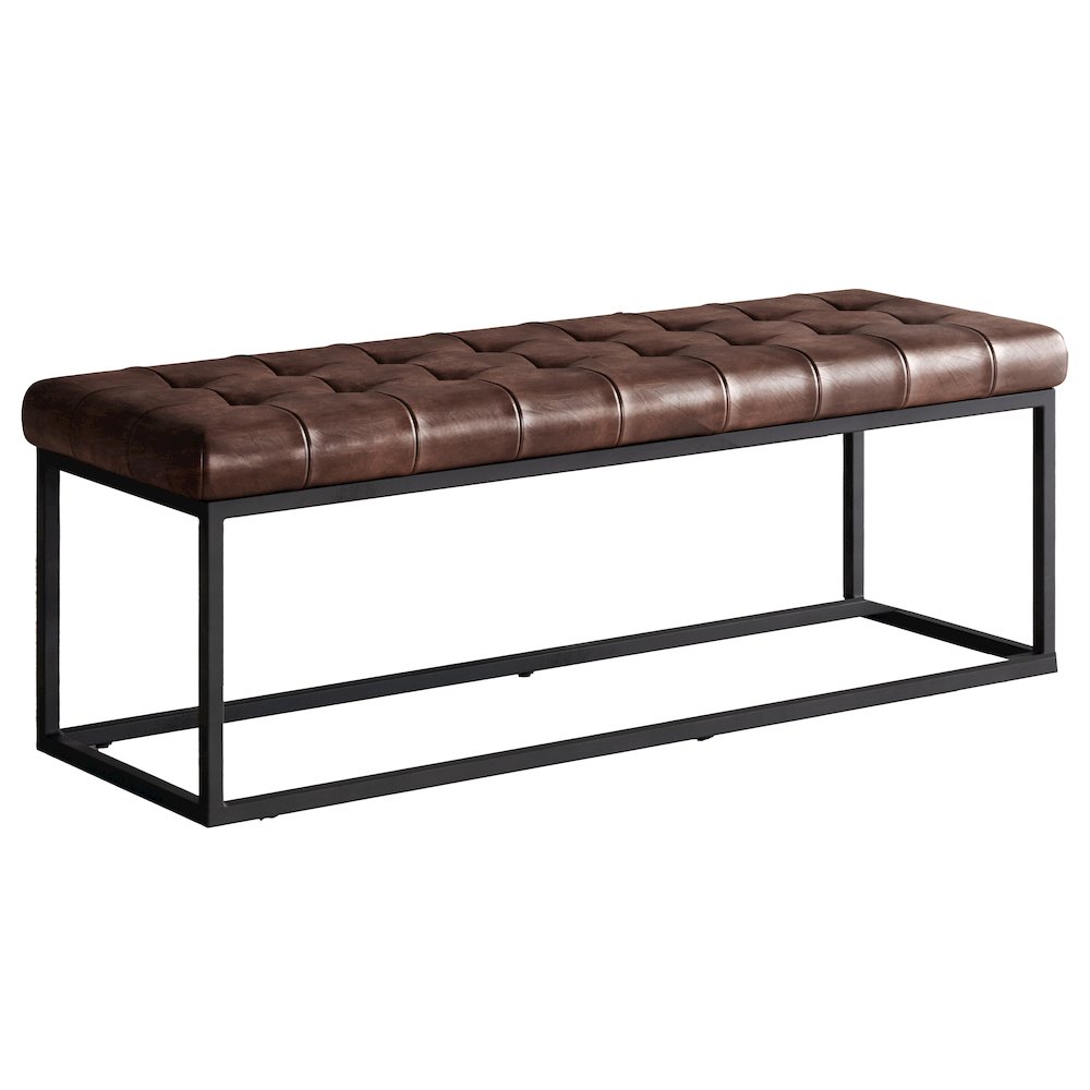 Global Archive 50" Genuine Distressed Leather Mid-Century Modern Ottoman Bench