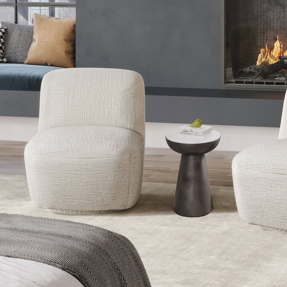Circularity Modern Luxury Marble and Iron 15" Round Pedestal Chairside End Table