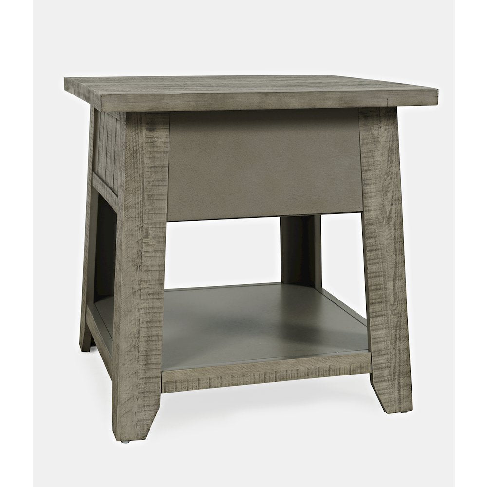 Pine Veneer Rustic Farmhouse End Table with Drawer, Side Table, Driftwood Grey