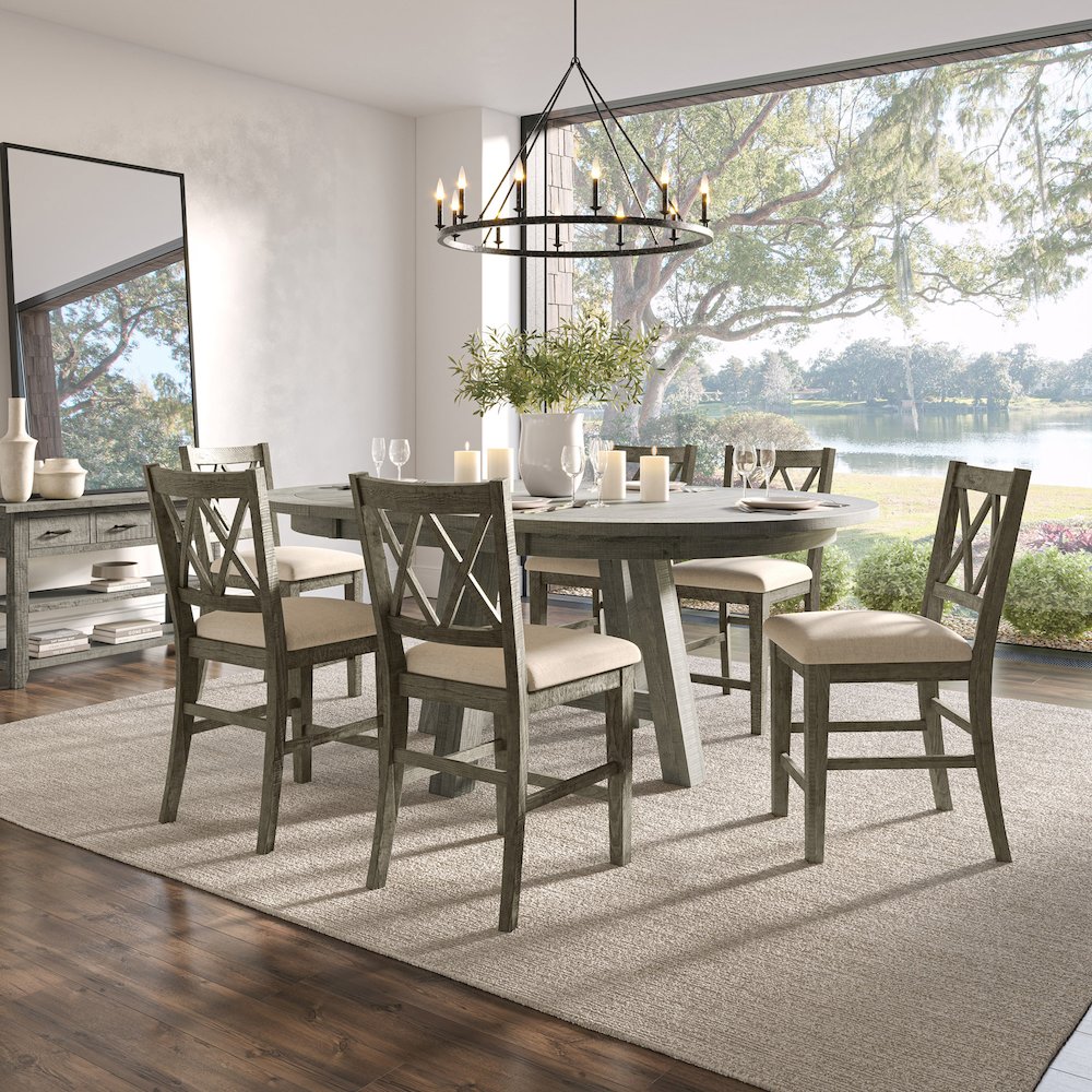 Rustic Farmhouse Solid Wood Seven Piece Counter Height Dining Table Set