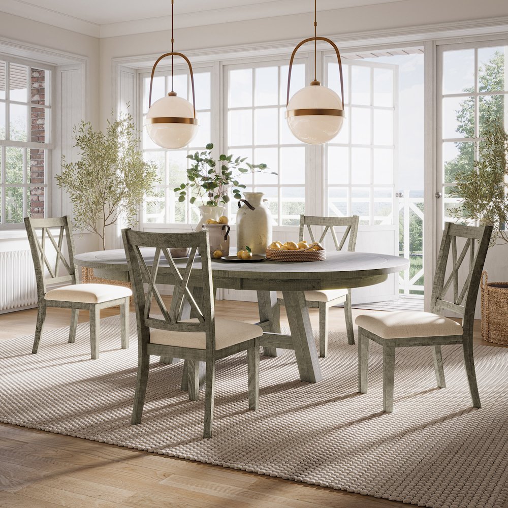 Contemporary Rustic Farmhouse Solid Wood Five Piece Dining Table Set