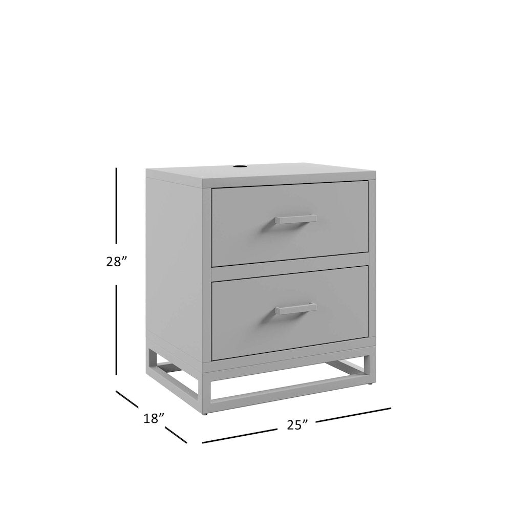 Modern Coastal 25" Distressed Solid Wood Nightstand with USB Charging