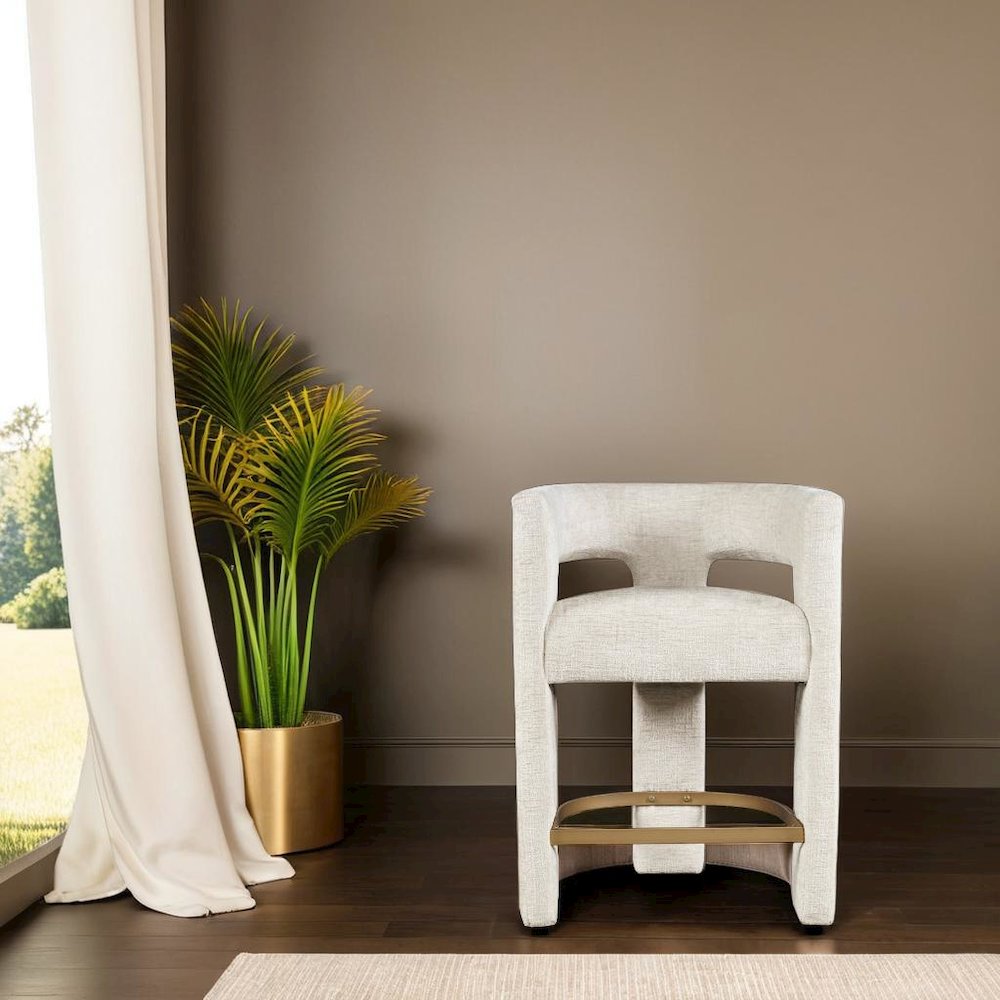 Elegant Brown Jacquard Upholstered Counter Stool with Metal and Plywood Base