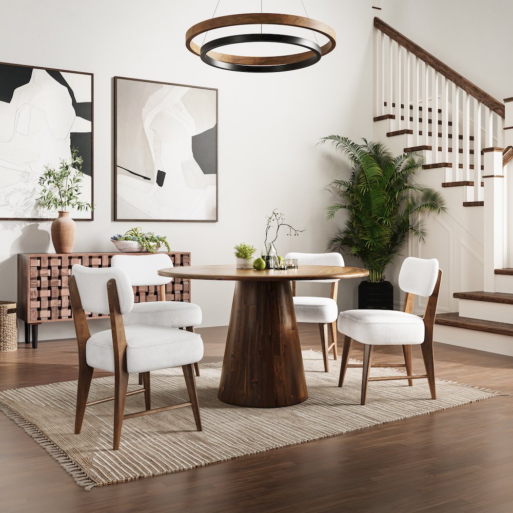 Nash Mid-Century Modern Five Piece Pedestal Dining Set with Upholstered Chairs