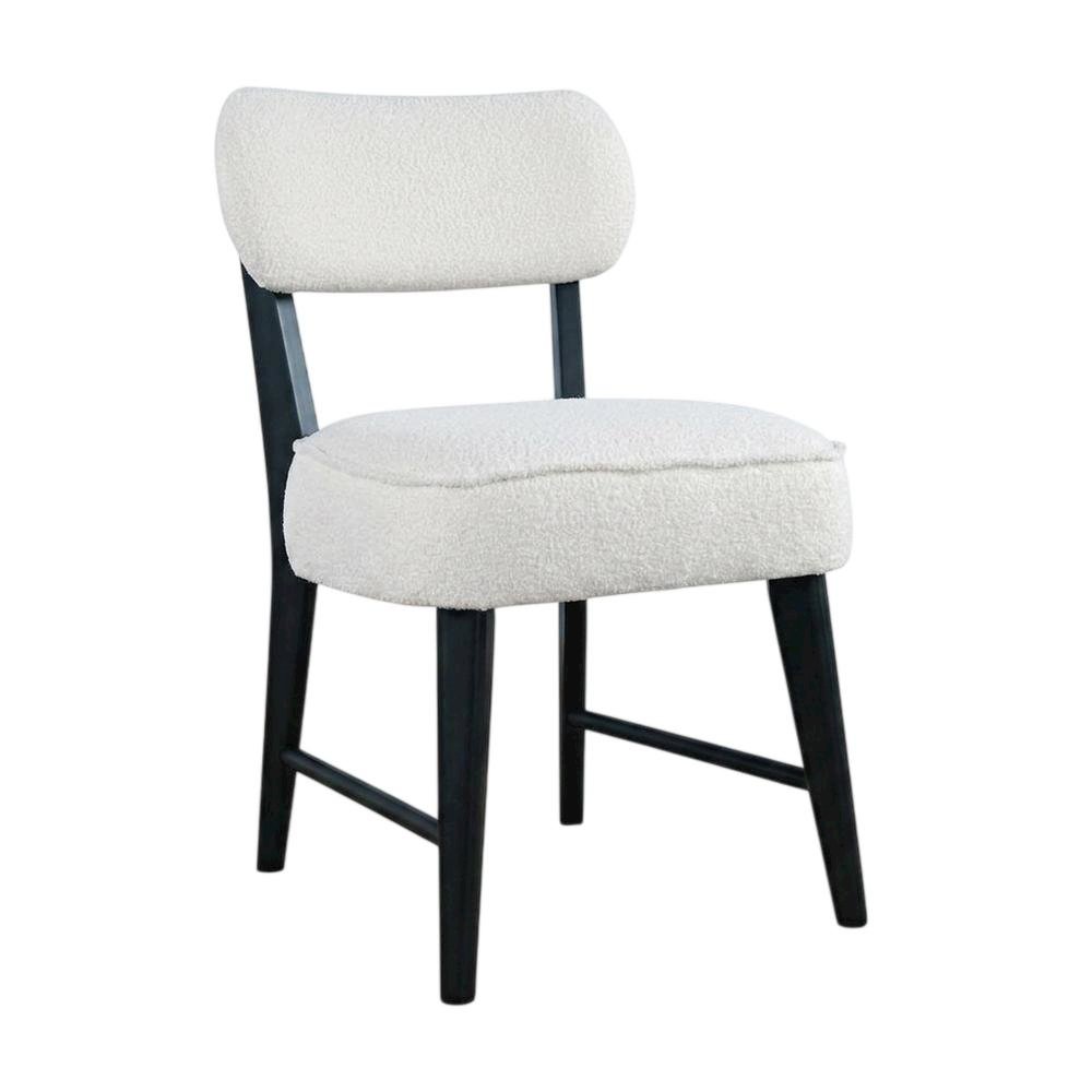 Boucle Upholstered Mid-Century Modern Dining Chairs, Black, Set of 2