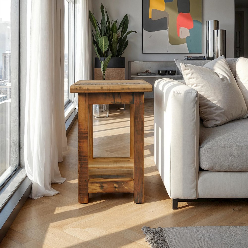 Reclamation Rustic Reclaimed Solid Wood Chairside End Table with Storage Shelf
