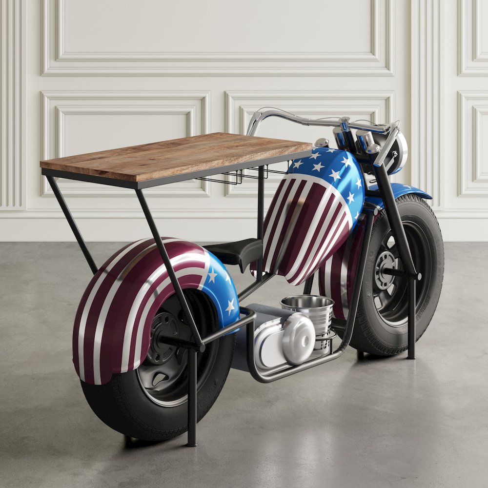 70" Patriotic American Flag Motorcycle Bar Console Table