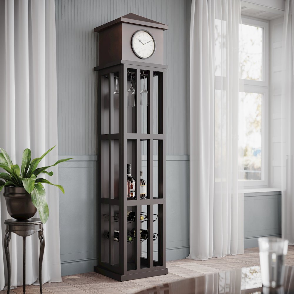 Watchtower Vintage Clock Lounge Bar Cabinet with Wine Rack and Storage