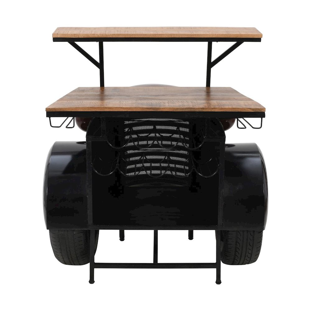 Distressed Mango Wood Iron Industrial Console Table with Wine Rack, Red