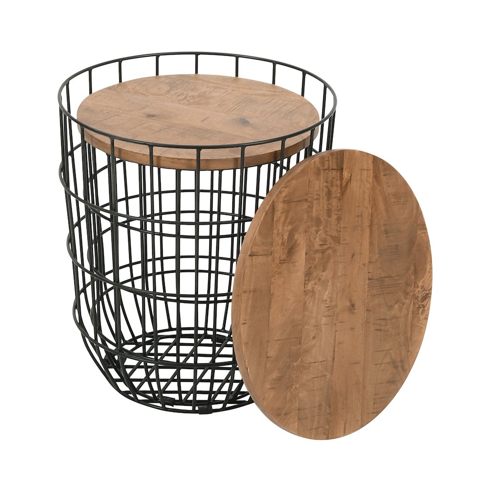 Global Archive Nested Storage Solid Wood and Metal Basket End Tables (Set of 2)