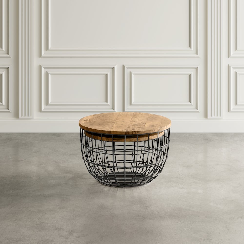 Rondo Nested Storage Solid Wood and Metal Basket Coffee Tables (Set of 2)