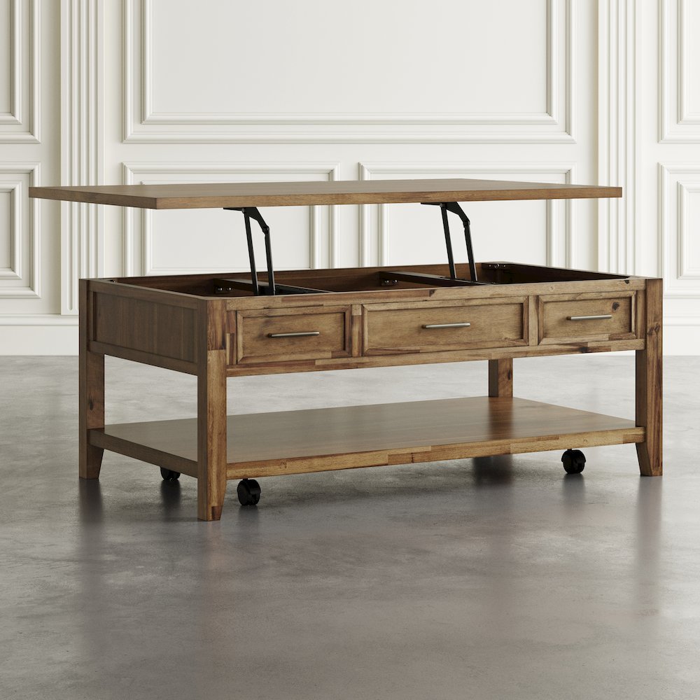 Claremont Transitional Rustic Wood Lift-Top Coffee Table with Wheels