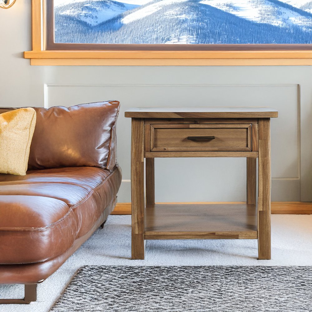 Claremont Transitional Rustic Wood Square End Table with Storage