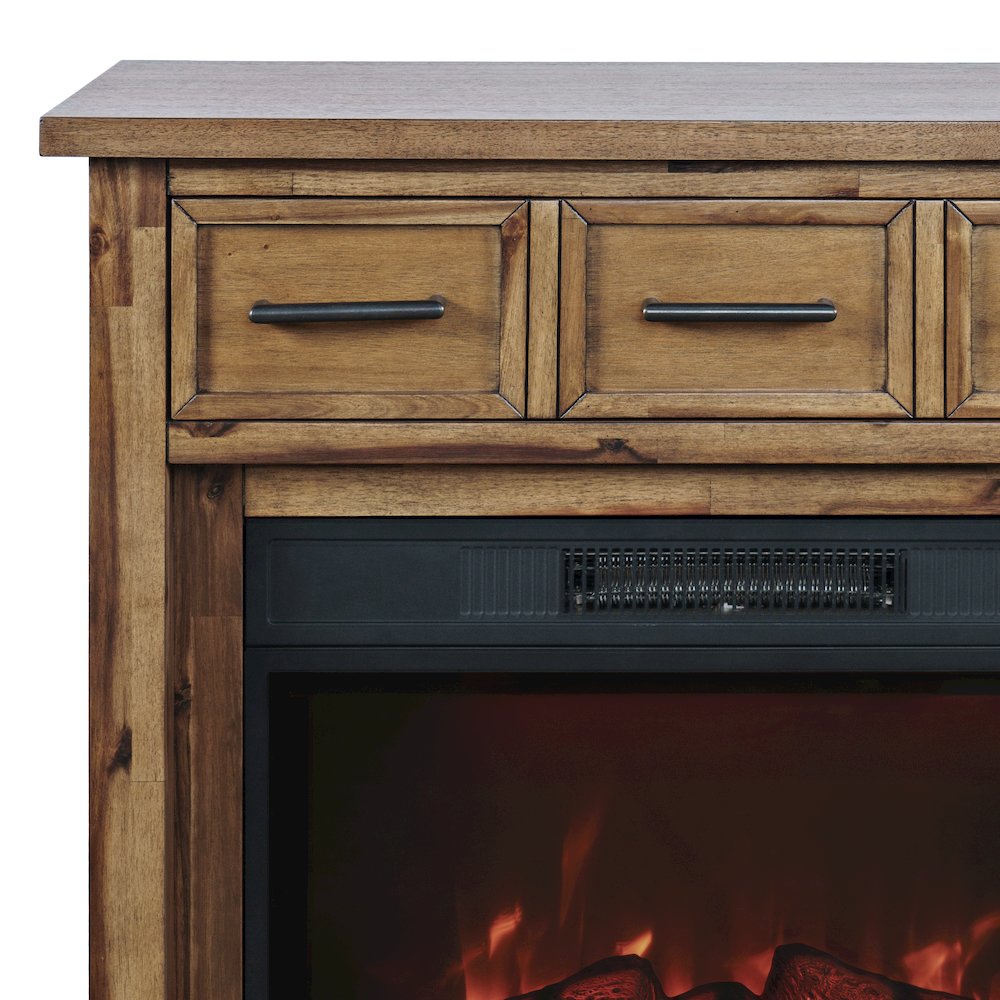 Transitional Rustic 32" Electric Fireplace Wire Brushed Console TV Stand