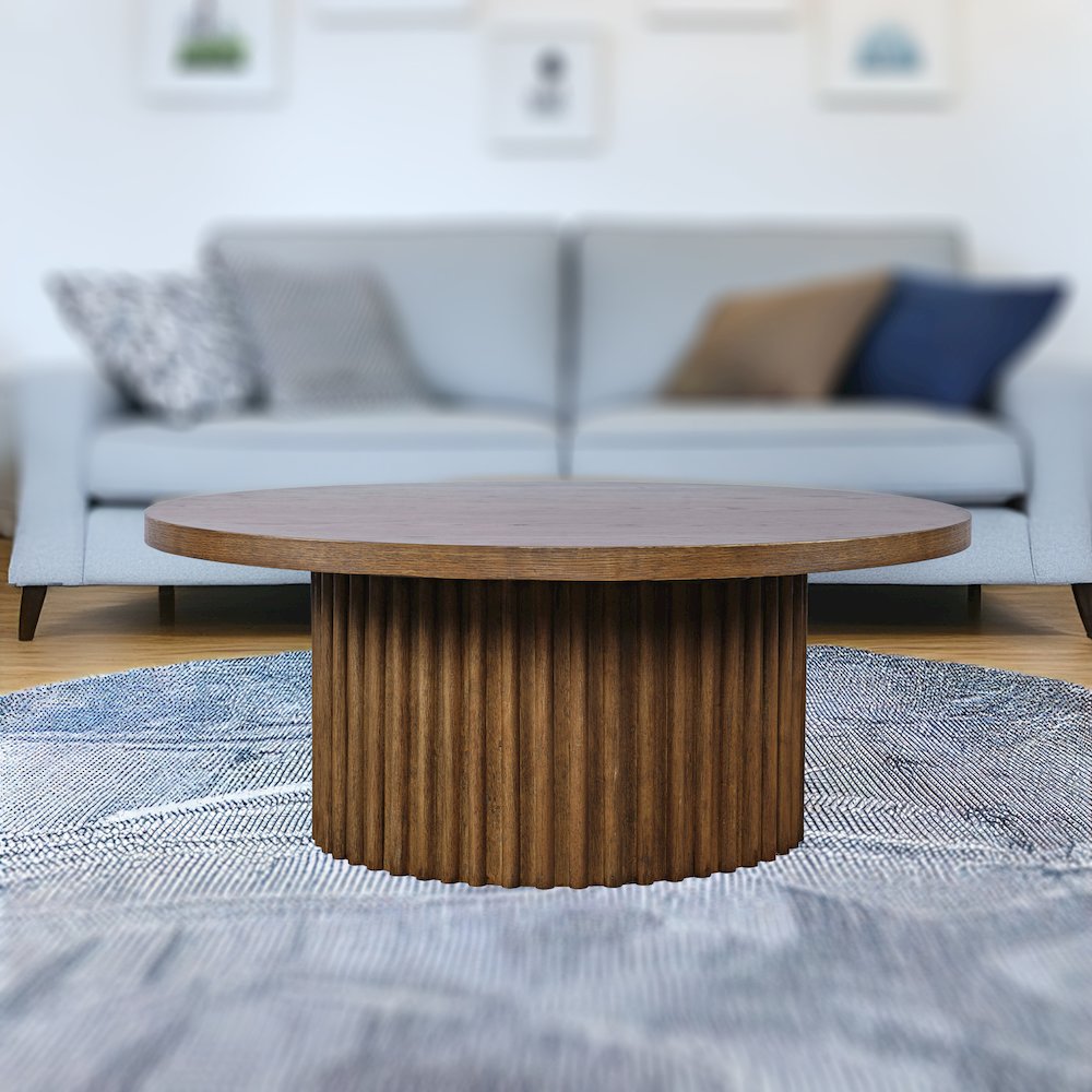 40" Round Mid-Century Modern Fluted Pedestal Base Coffee Table