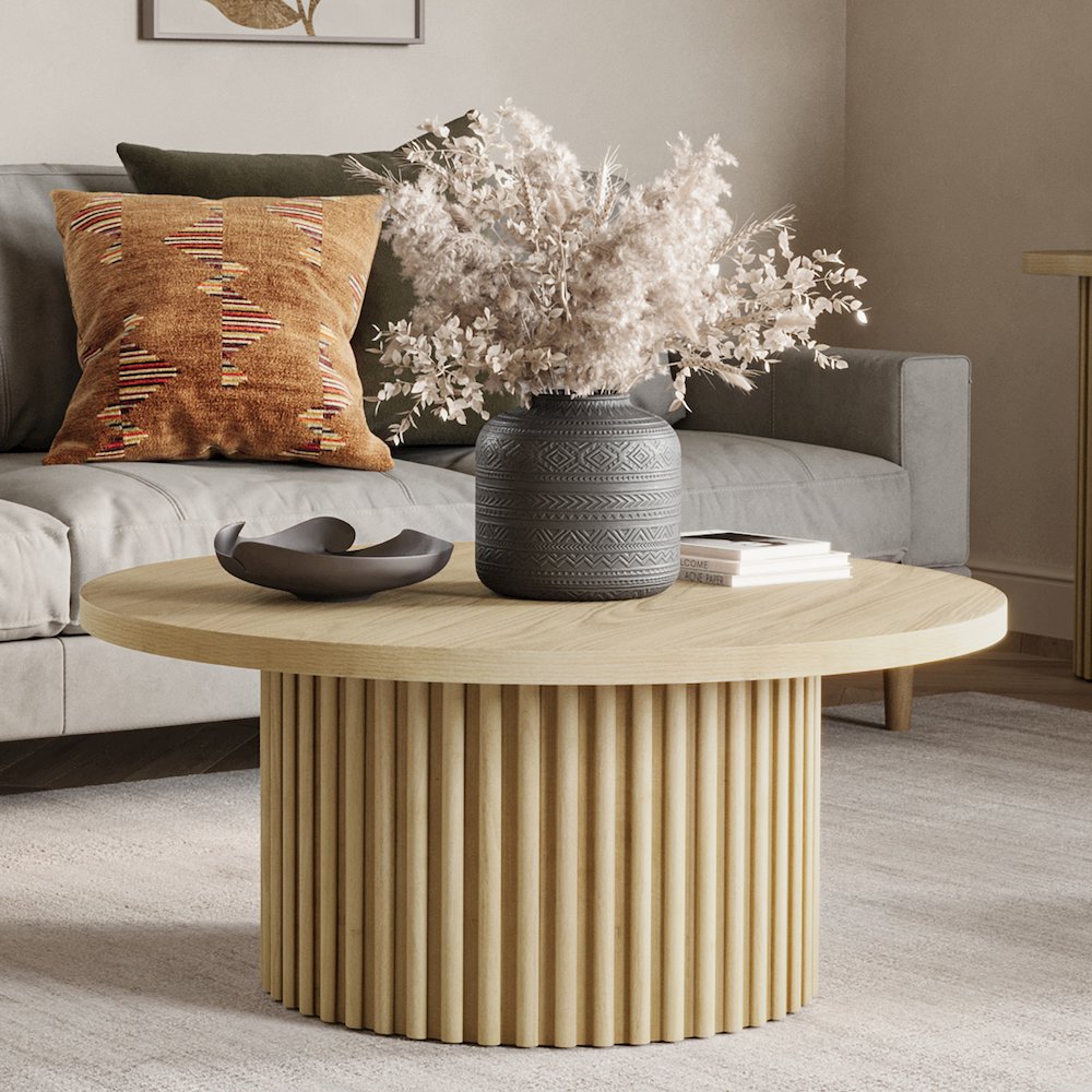 40" Round Mid-Century Modern Fluted Pedestal Base Coffee Table