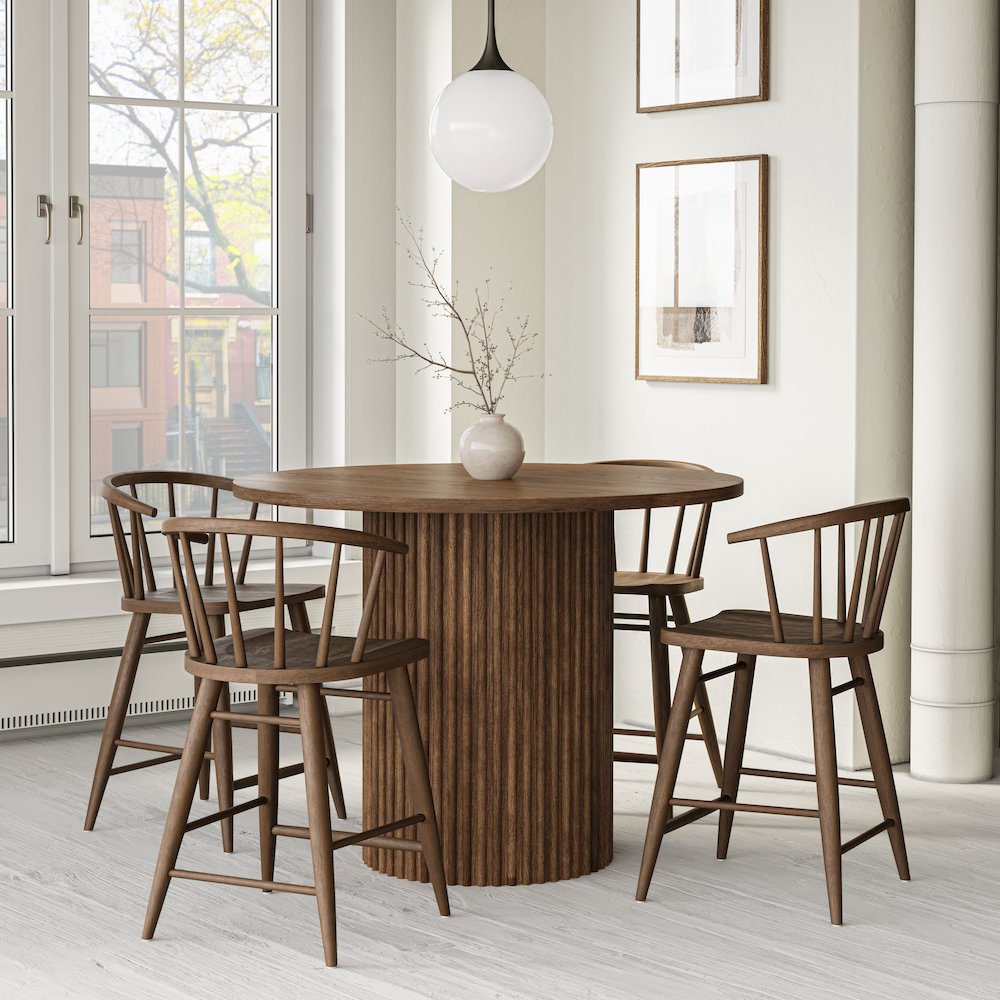 5-Piece Counter Height Dining Set with Round Table and Spindle Back Barstools