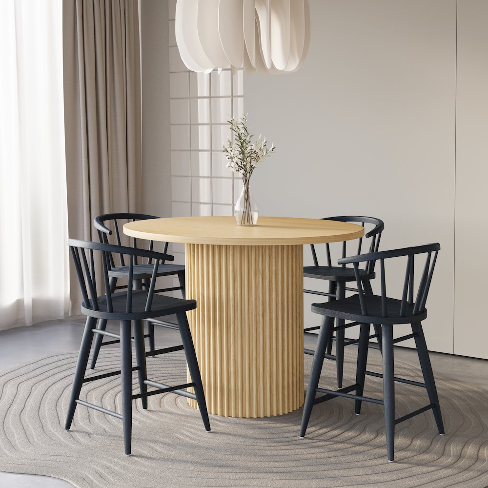 5-Piece Counter Height Dining Set with Round Table and Spindle Back Barstools