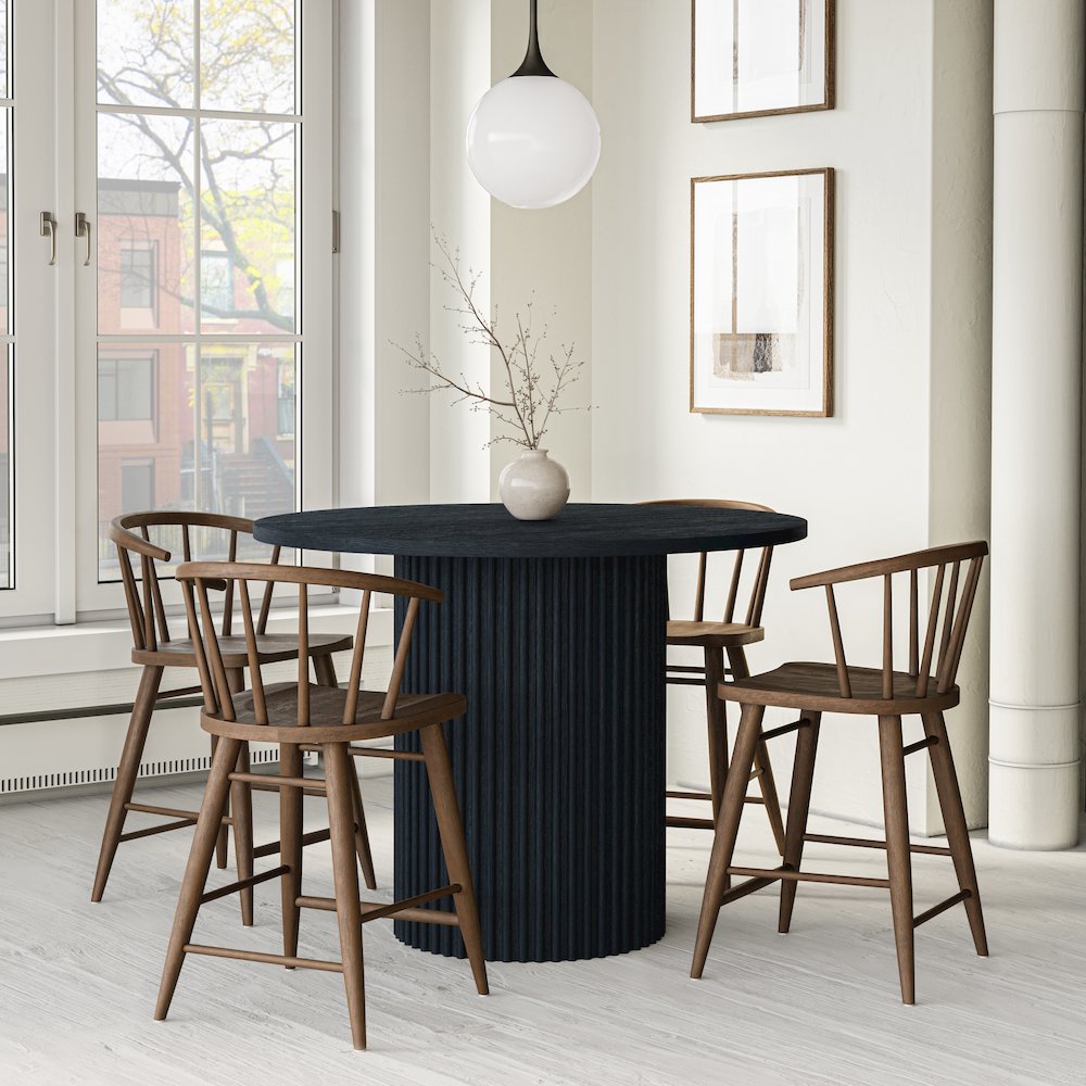 Auden 48" Round Counter Height Mid-Century Modern Fluted Pedestal Dining Table