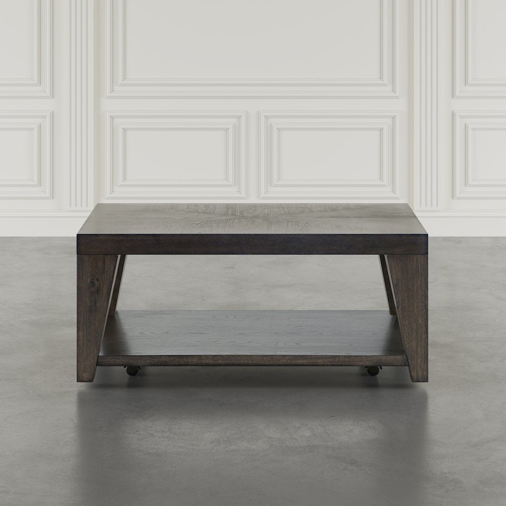 Modern Contemporary 50" Coffee Table with Storage Shelf and Hidden Casters
