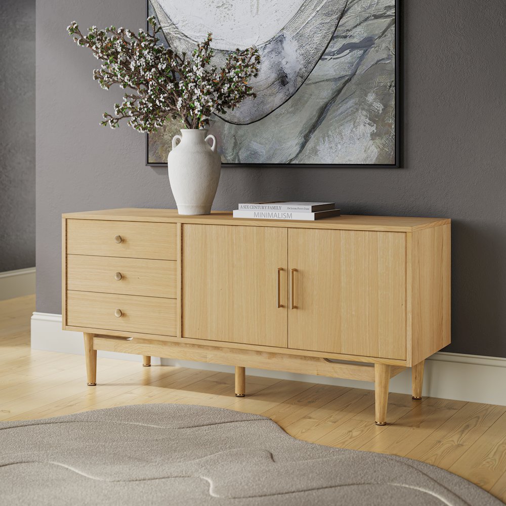 Olson 57" Mid-Century Modern Scandinavian Console TV Stand Storage Cabinet