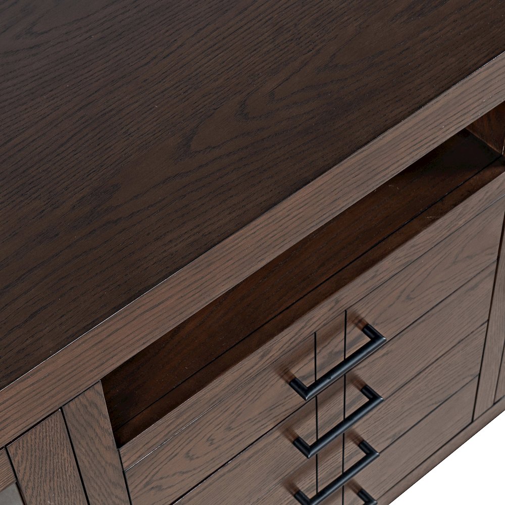 70" Contemporary Media Console with Tempered Glass Doors, Drawers and Shelves