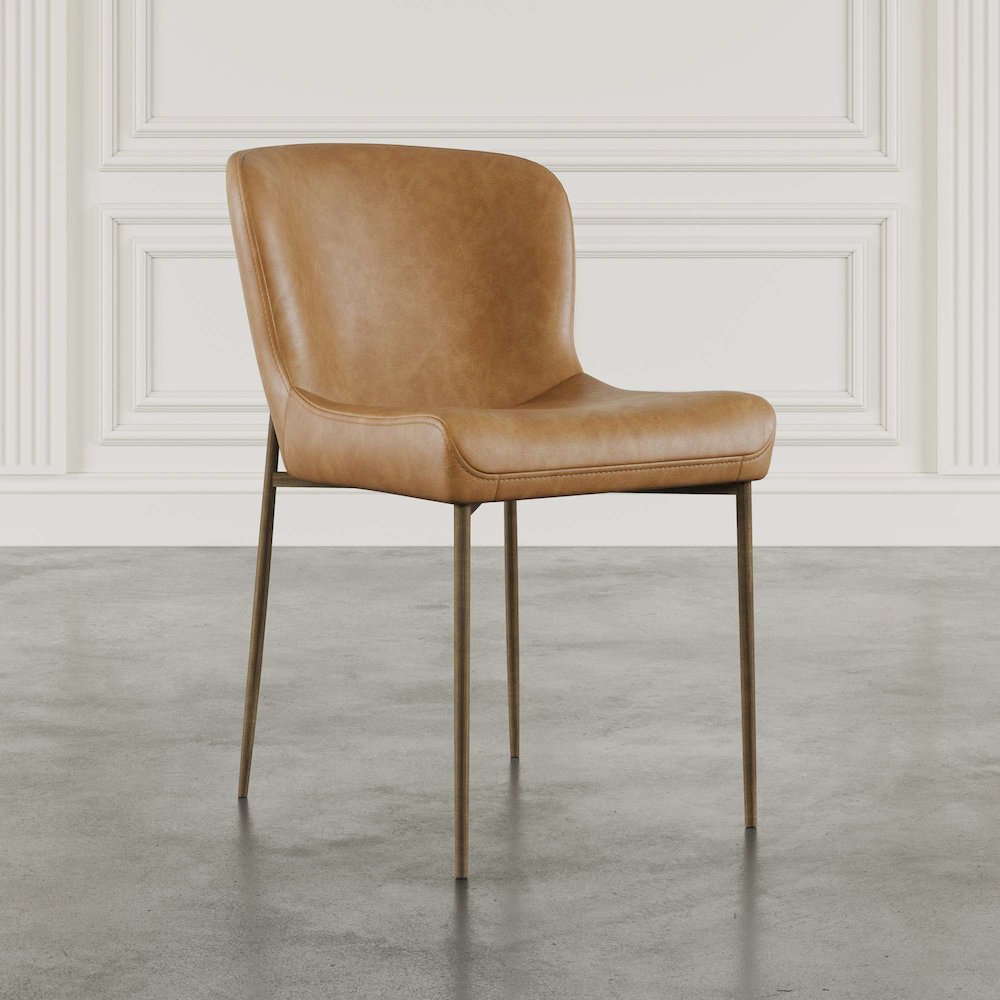 Easley Curved-Back Modern Dining Chair with Antique Brass Legs - Set of 2