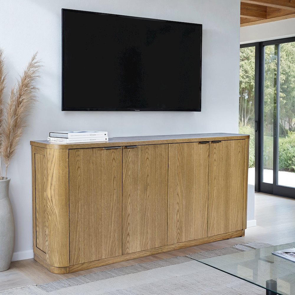 68" Minimalist Modern Curved Storage Console TV Cabinet with Adjustable Shelves