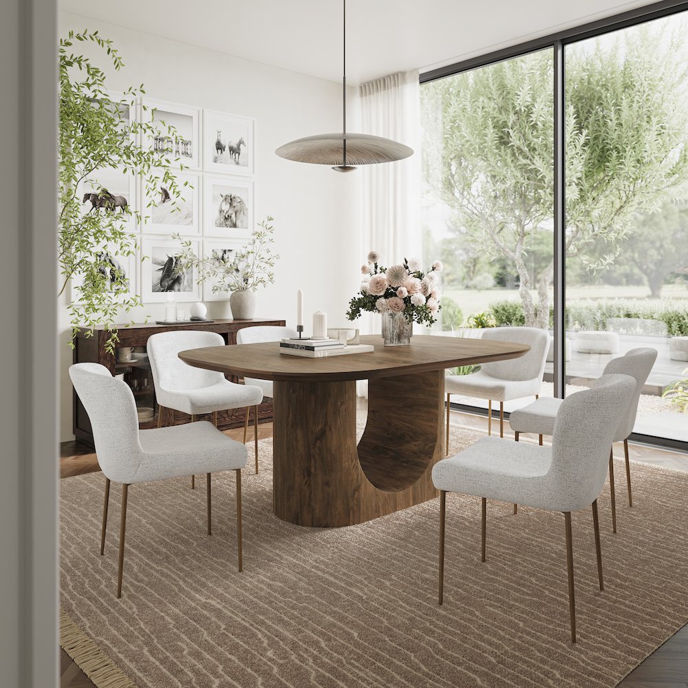 Luna 70" Modern Architectural Pedestal Curved Dining Table
