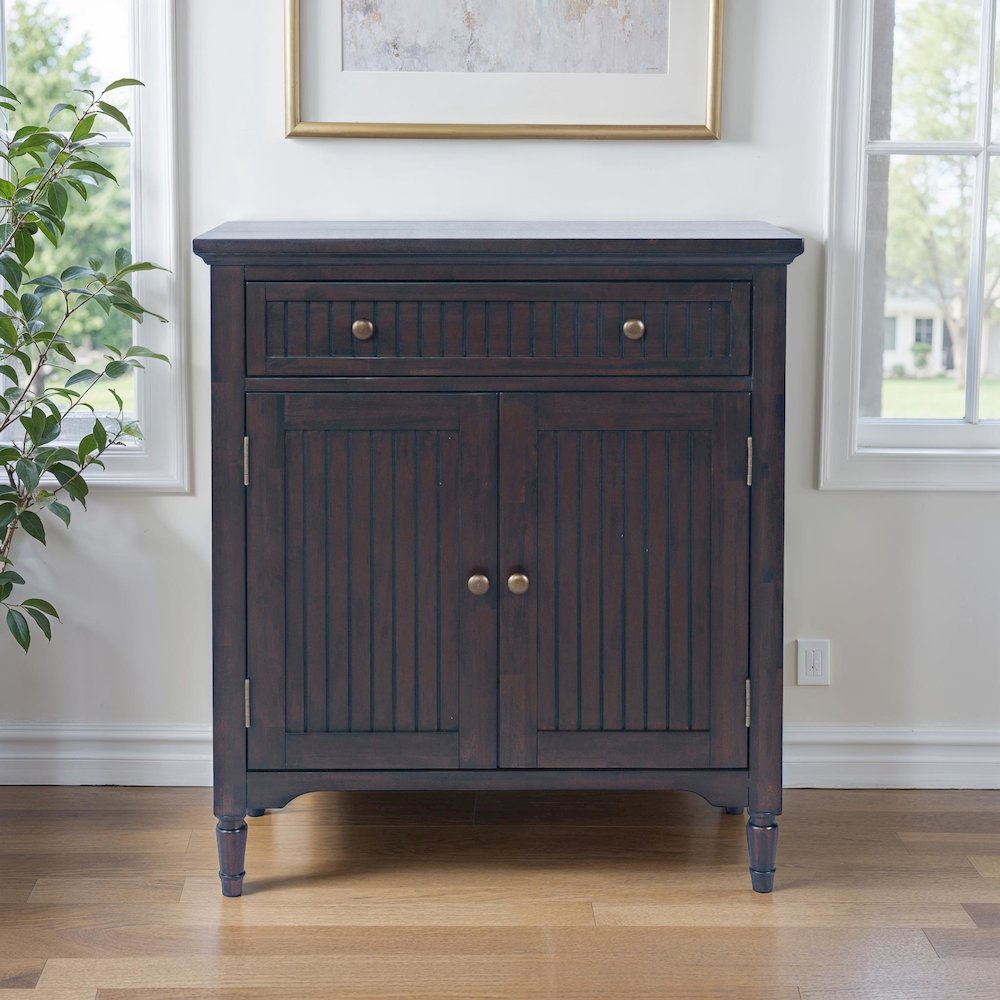 32" Slat Panel Door Accent Cabinet -Transitional Storage with Adjustable Shelves