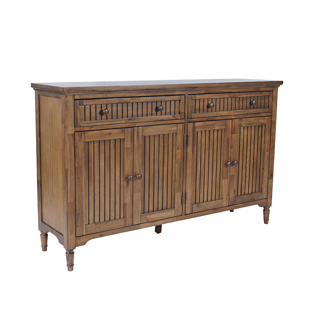 58" Slat Panel Door Sideboard Cabinet - Transitional Storage, Adjustable Shelves