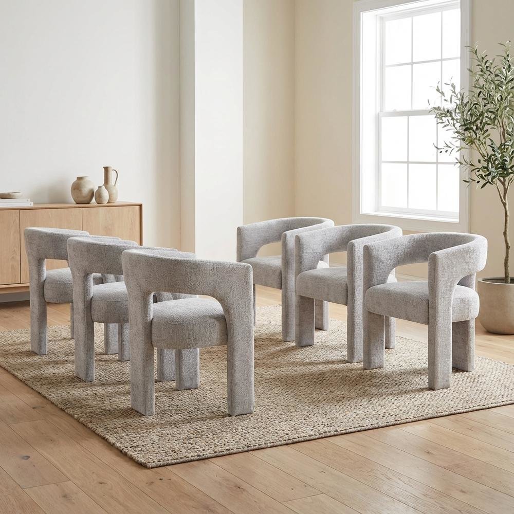 Gwen Modern Luxury Jacquard Fabric Sculpture Armchair - Set of 6