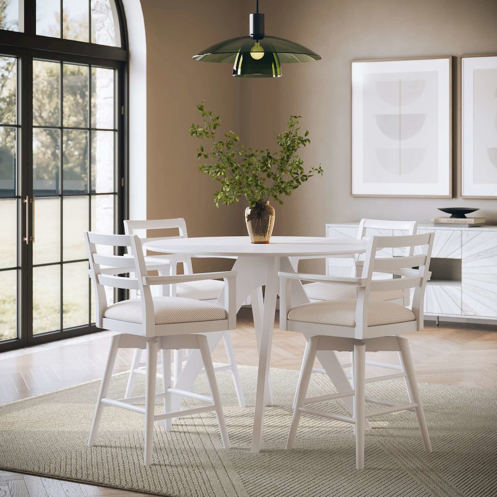 Axis Mid-Century Modern 5-Pc Round Counter Height Ladderback Swivel Dining Set