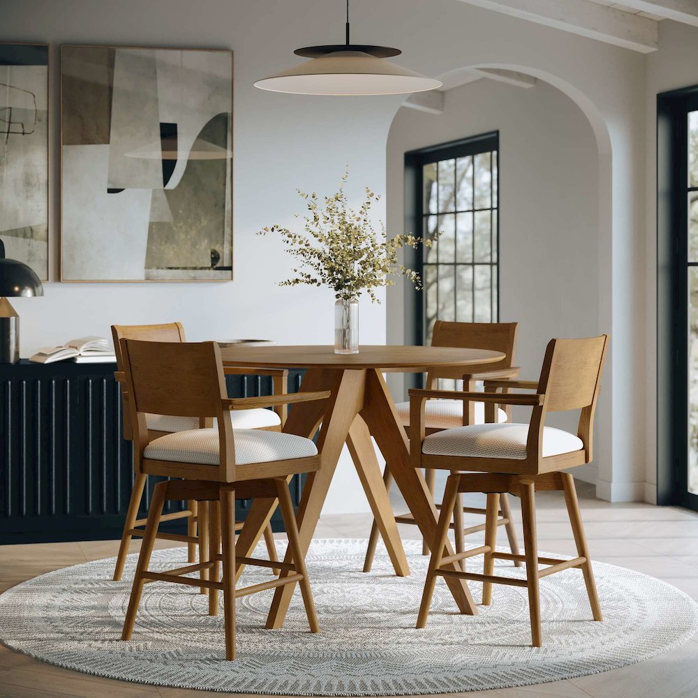 Axis Mid-Century Modern Upholstered Swivel Panel Barstool - Set of 2